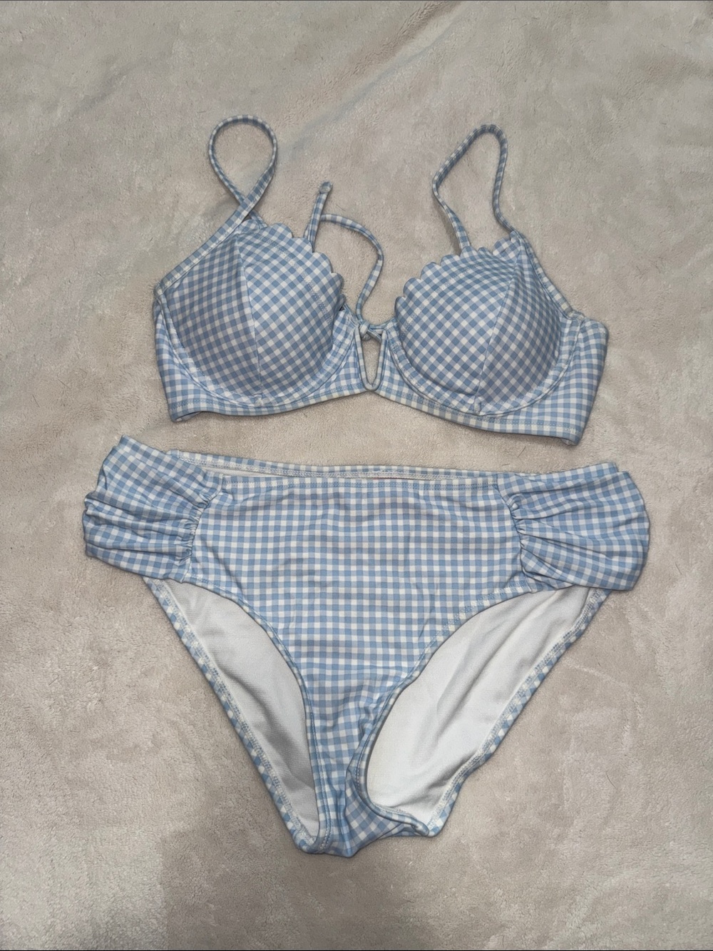 Kirra PacSun Light Blue Gingham Print
Ruffle Scalloped Bikini Set